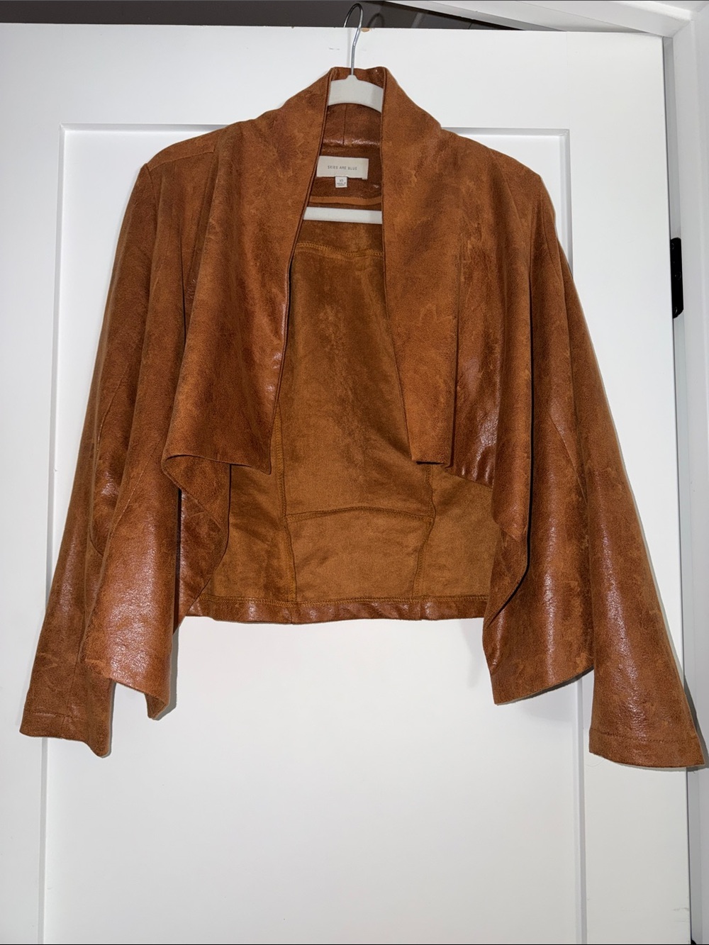 Skies Are Blue Chestnut Brown Suede Draped Open-Front Jacket